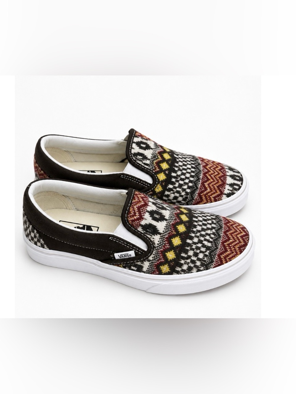 Vans Shoe Classic Slip On Brown Sweater Knit Fair Isle Woven Winter Fall